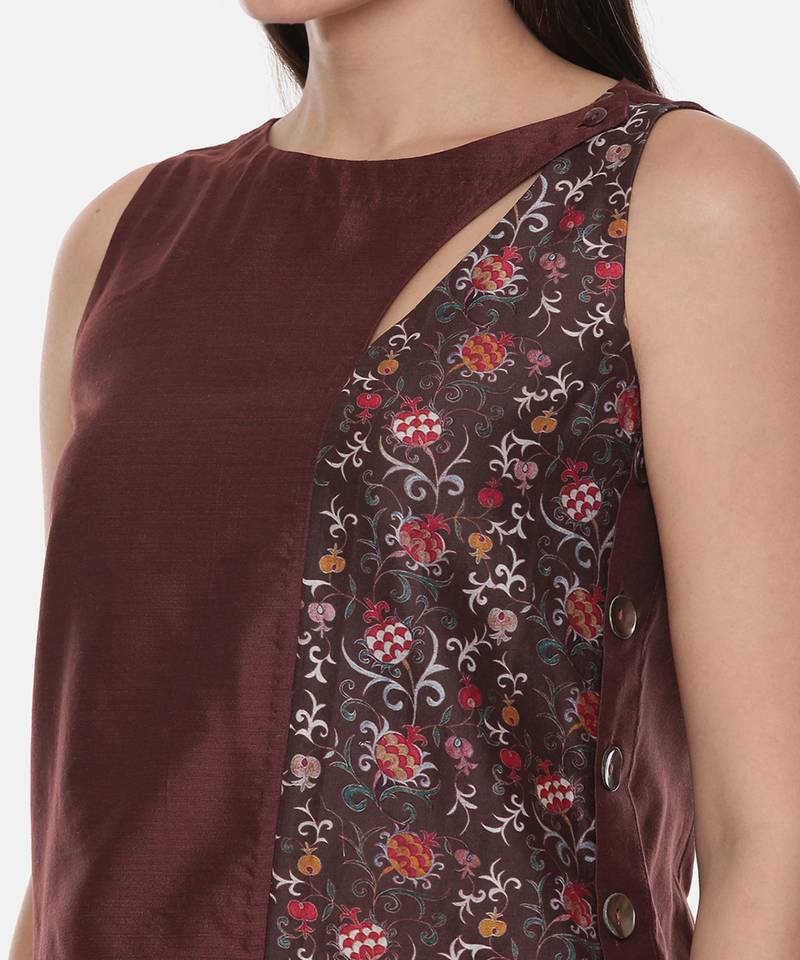 Brown Printed Silk Top