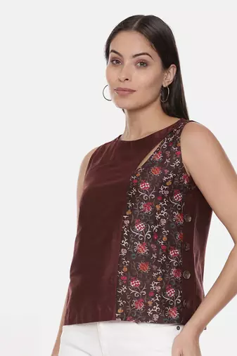 Brown Printed Silk Top