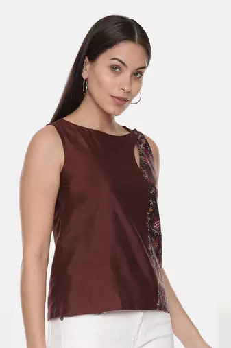 Brown Printed Silk Top