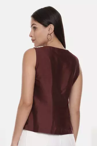 Brown Printed Silk Top