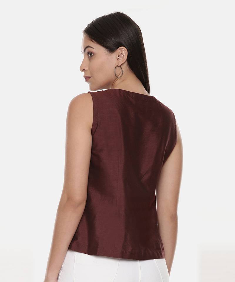 Brown Printed Silk Top