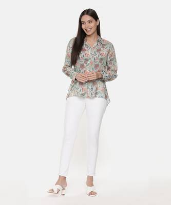 Green Muslin Printed Shirt 1