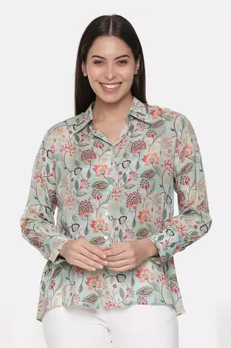 Green Muslin Printed Shirt