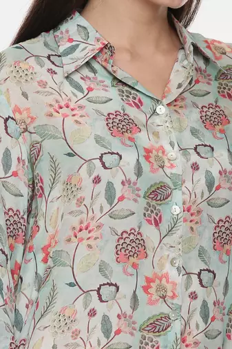 Green Muslin Printed Shirt