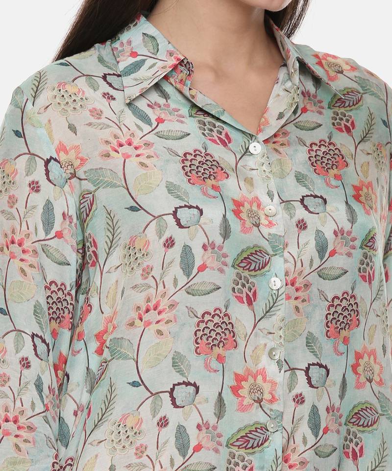 Green Muslin Printed Shirt