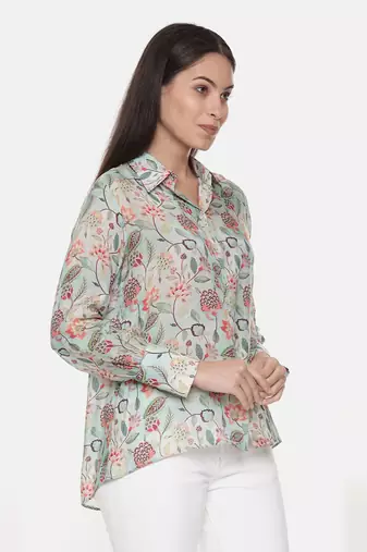 Green Muslin Printed Shirt
