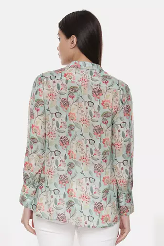Green Muslin Printed Shirt