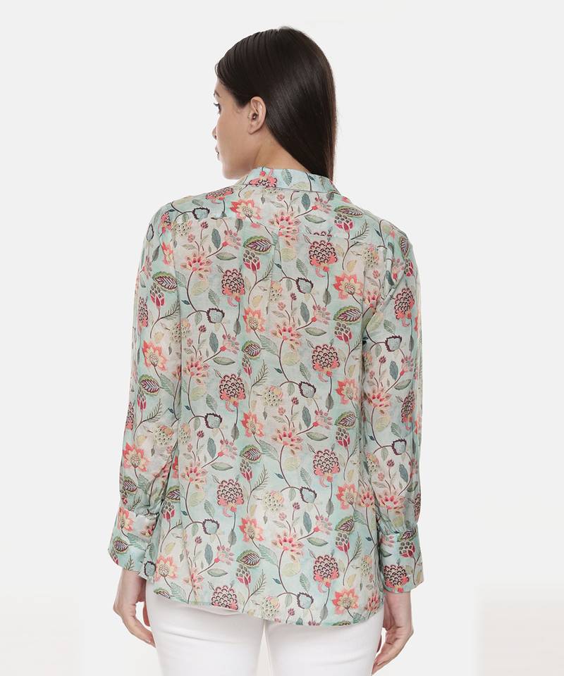 Green Muslin Printed Shirt