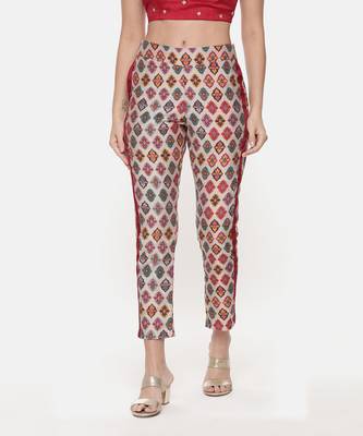 Silk Chanderi Red Top With Printed Pants 4