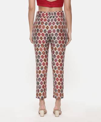Silk Chanderi Red Top With Printed Pants 7