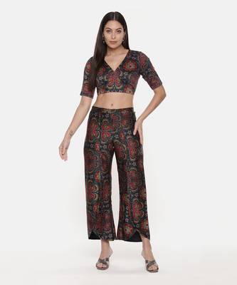 Teal Red Silk Chanderi Print Co-Ord Set 1