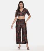 Teal Red Silk Chanderi Print Co-Ord Set