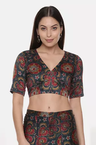 Teal Red Silk Chanderi Print Co-Ord Set