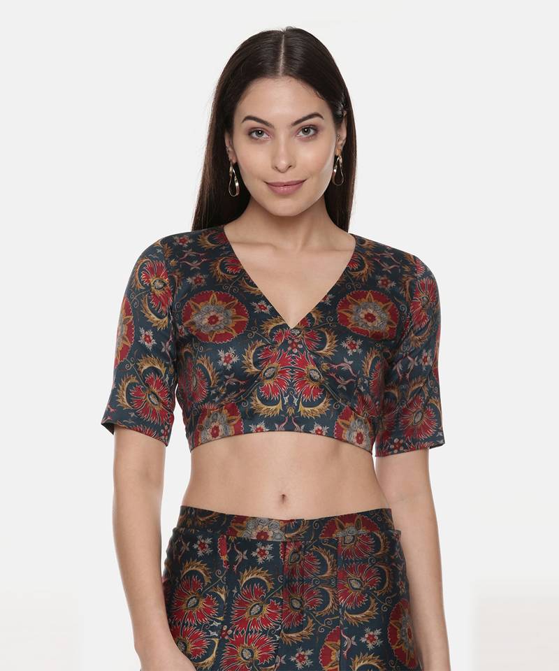 Teal Red Silk Chanderi Print Co-Ord Set