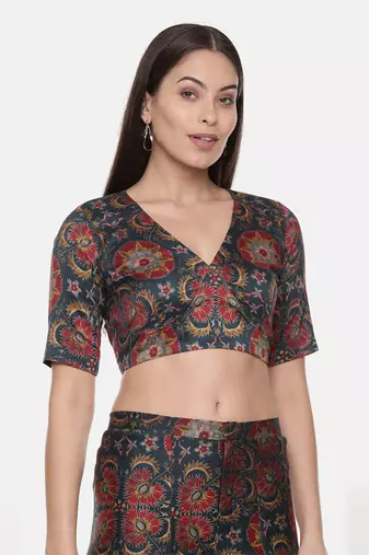 Teal Red Silk Chanderi Print Co-Ord Set