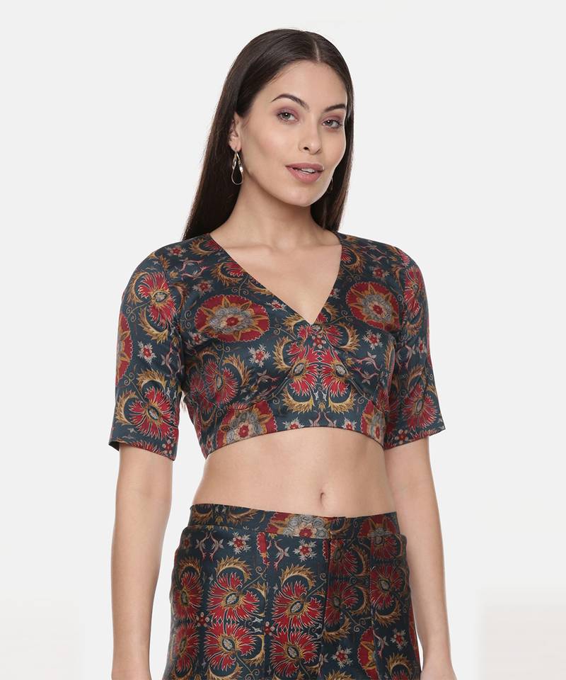 Teal Red Silk Chanderi Print Co-Ord Set