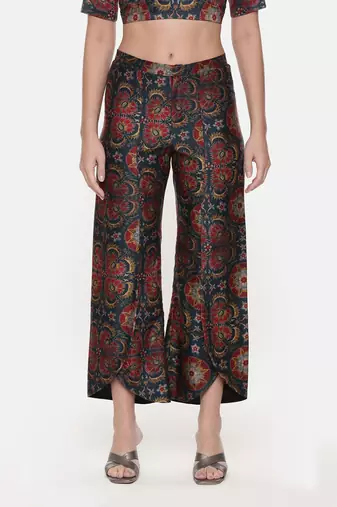 Teal Red Silk Chanderi Print Co-Ord Set
