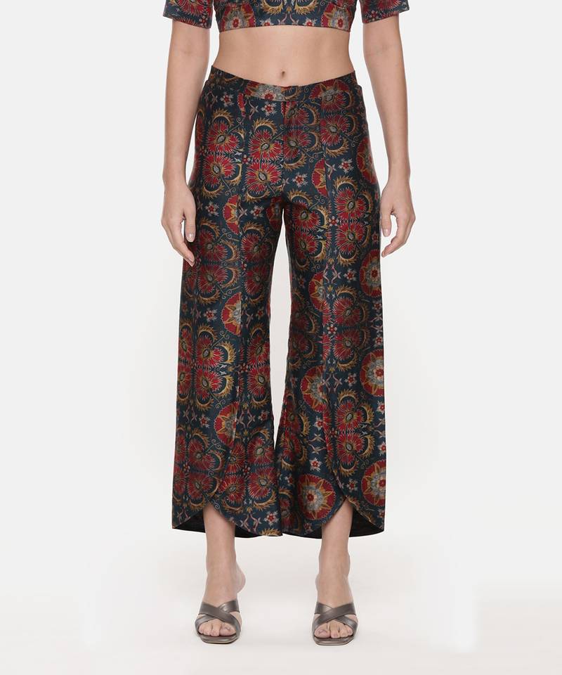 Teal Red Silk Chanderi Print Co-Ord Set