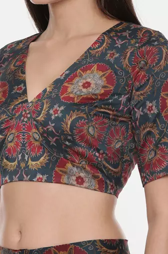Teal Red Silk Chanderi Print Co-Ord Set