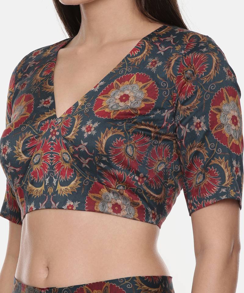 Teal Red Silk Chanderi Print Co-Ord Set