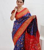 Blue Pure Silk Rajkot Patola Saree With Blouse Piece