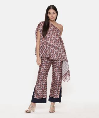 Red Blue Silk Chanderi Print Co-Ord Set 1