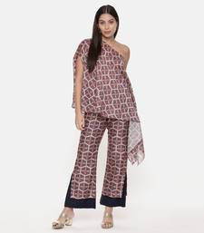 Red Blue Silk Chanderi Print Co-Ord Set