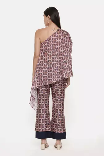 Red Blue Silk Chanderi Print Co-Ord Set