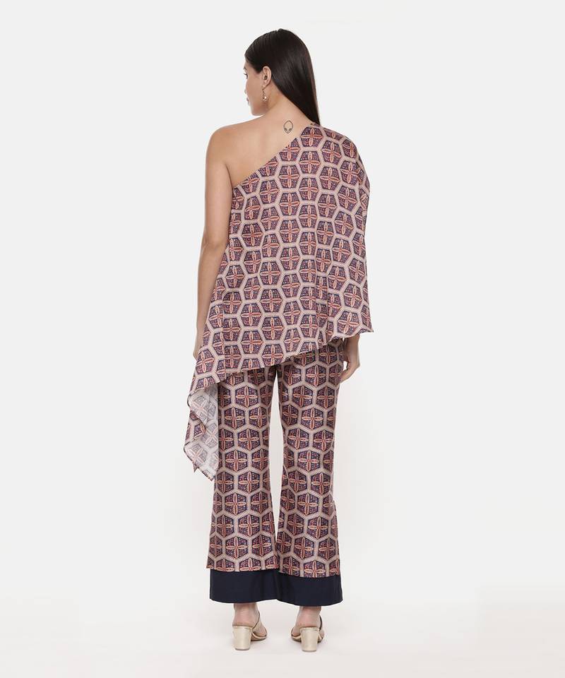 Red Blue Silk Chanderi Print Co-Ord Set