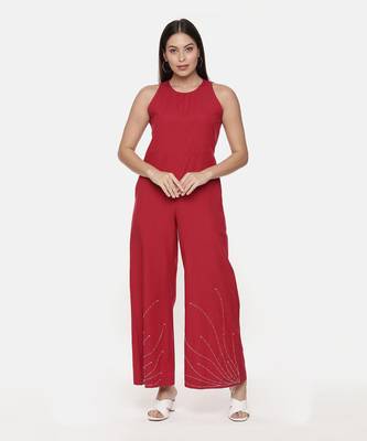 Red Cotton Stylish Jumpsuit 1
