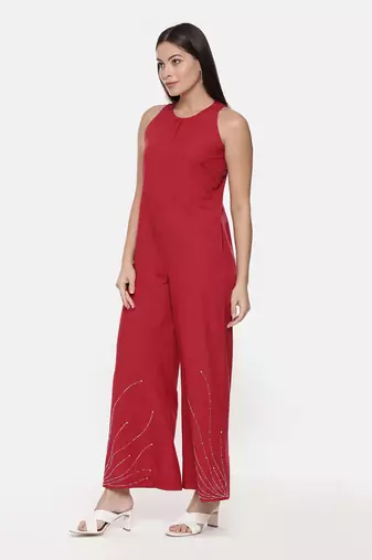 Red Cotton Stylish Jumpsuit