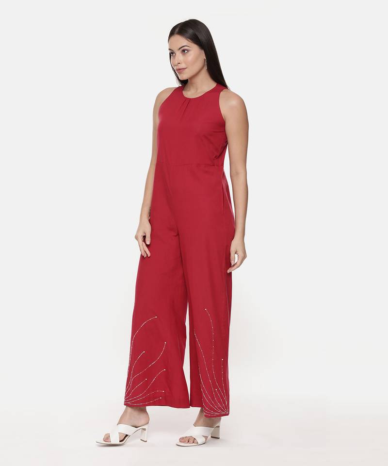 Red Cotton Stylish Jumpsuit