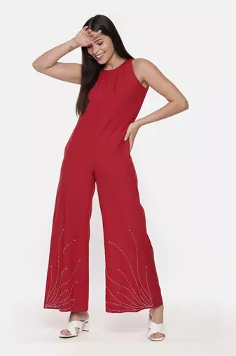 Red Cotton Stylish Jumpsuit