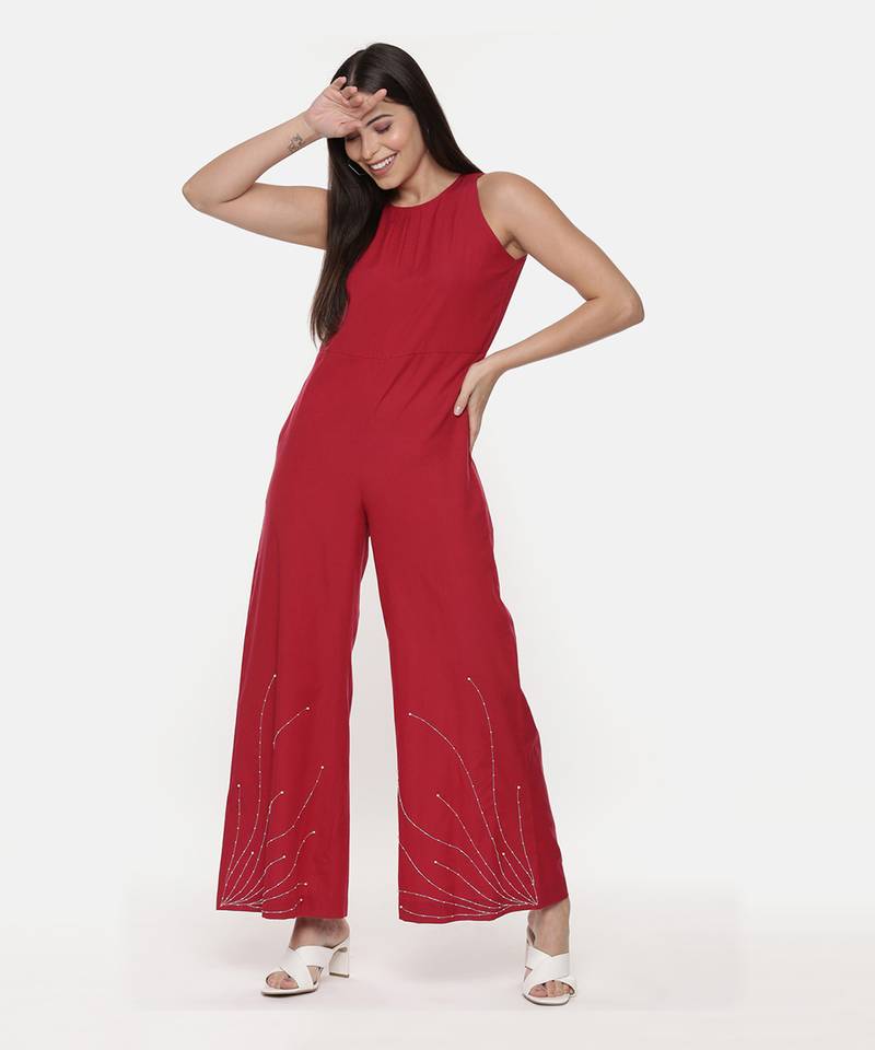Red Cotton Stylish Jumpsuit