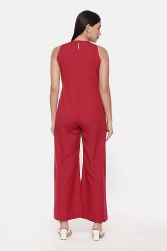 Red Cotton Stylish Jumpsuit