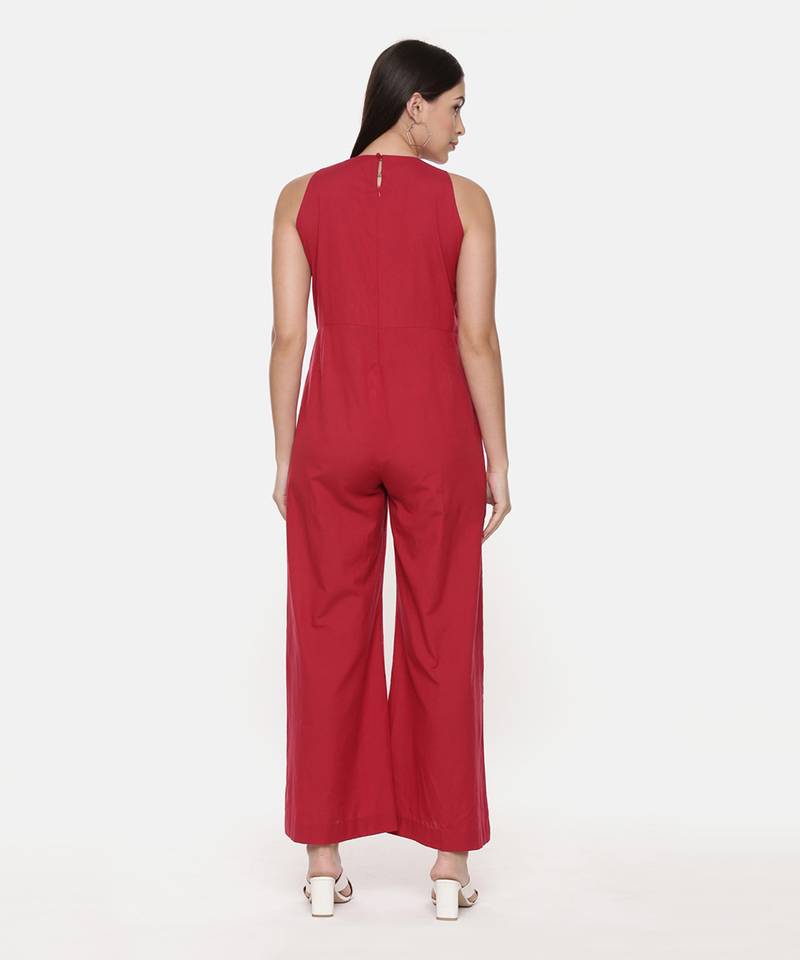 Red Cotton Stylish Jumpsuit
