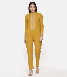 Mustard Cotton Embroidred Jumpsuit