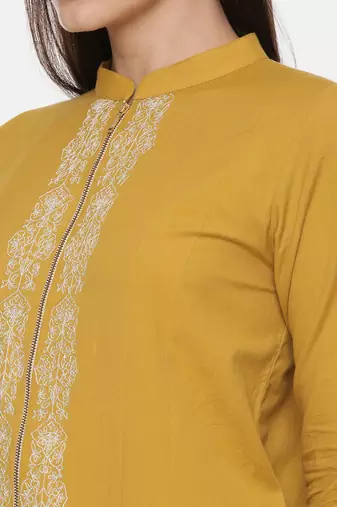 Mustard Cotton Embroidred Jumpsuit
