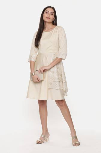 Silk Cotton Beige Short Dress