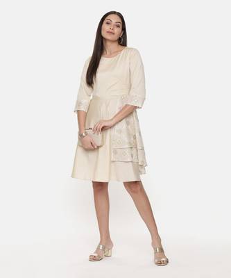 Silk Cotton Beige Short Dress 1