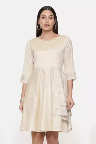 Silk Cotton Beige Short Dress