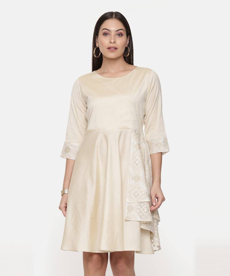 Silk Cotton Beige Short Dress