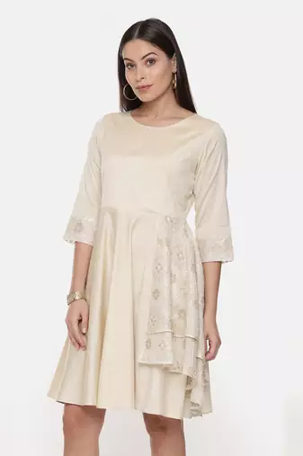 Silk Cotton Beige Short Dress