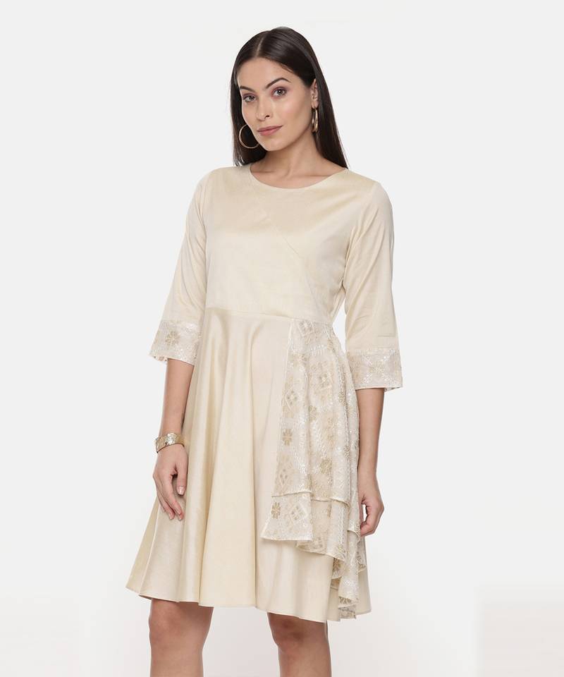 Silk Cotton Beige Short Dress