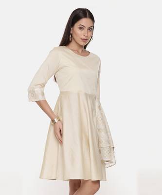 Silk Cotton Beige Short Dress 4