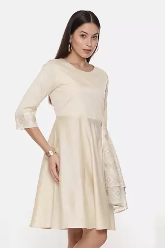 Silk Cotton Beige Short Dress