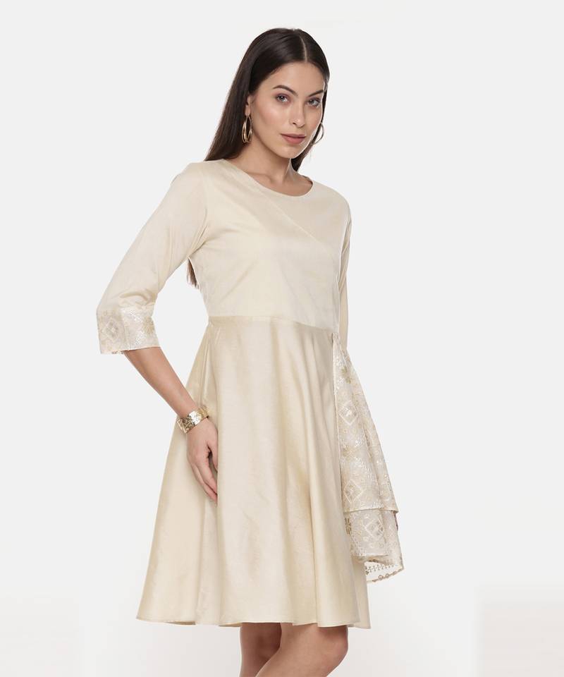 Silk Cotton Beige Short Dress