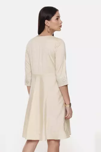 Silk Cotton Beige Short Dress