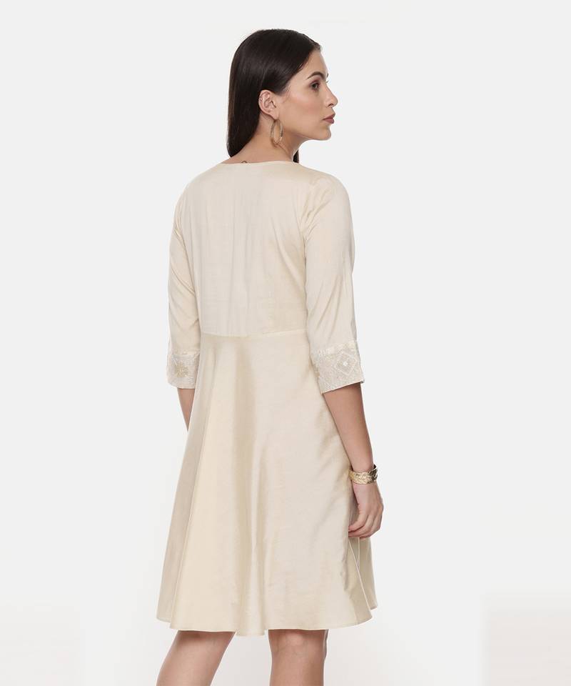 Silk Cotton Beige Short Dress