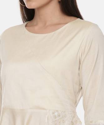 Silk Cotton Beige Short Dress 6
